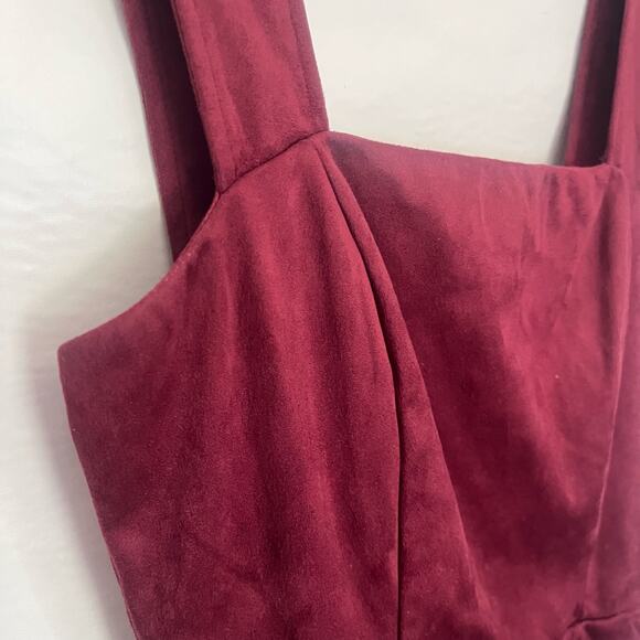 MI AMI Faux Suede Jumper Dress Sz XS Burgundy Y2k Dark Academia Retro Stretchy - Picture 3 of 12